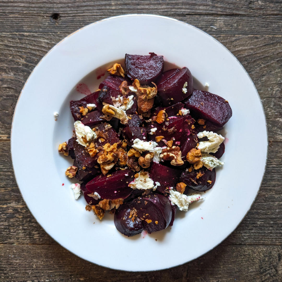 Roasted Beet Salad with Herbed Goat Cheese and Dijon Dressing | Confluence Farms
