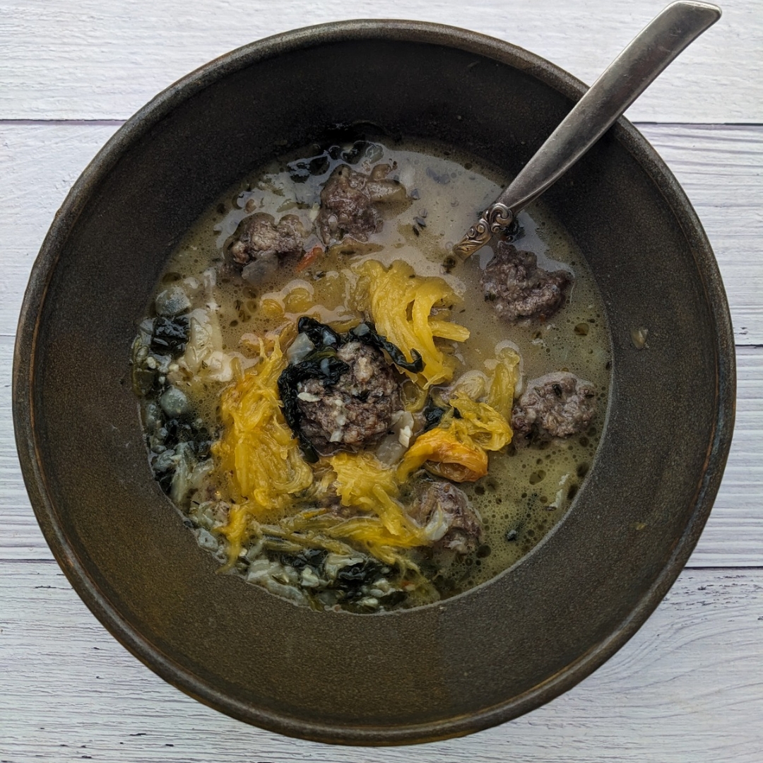 Spaghetti Squash and Meatball Soup