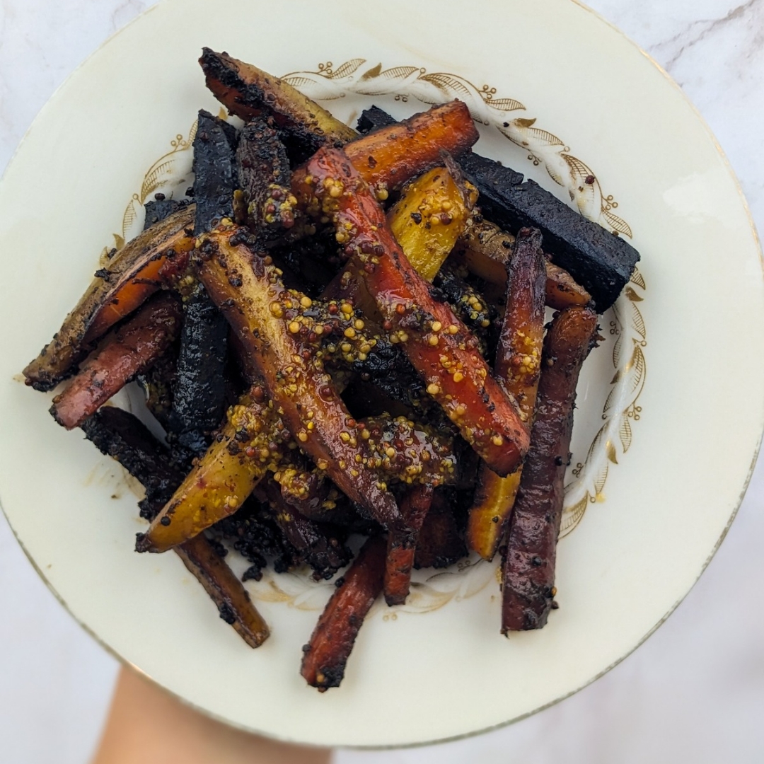 Maple-Mustard Roasted Rainbow Carrots