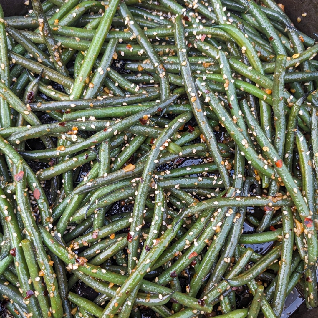 Miso Glazed Purple Green Beans with Garlic and Ginger